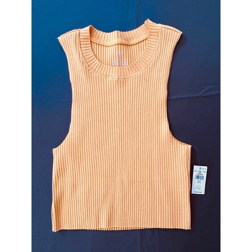 NWT Aerie Ribbed Knit Cropped Tank Top Gold Sleeveless Casual Size S